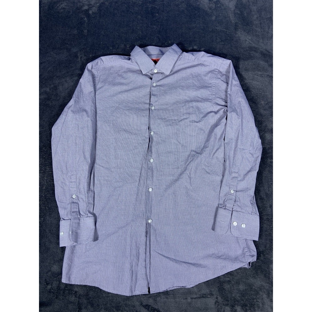Hugo Boss Shirt Mens 16 1/2 32/33 Sharp Fit Purple Plaid Long Sleeve Button Up
